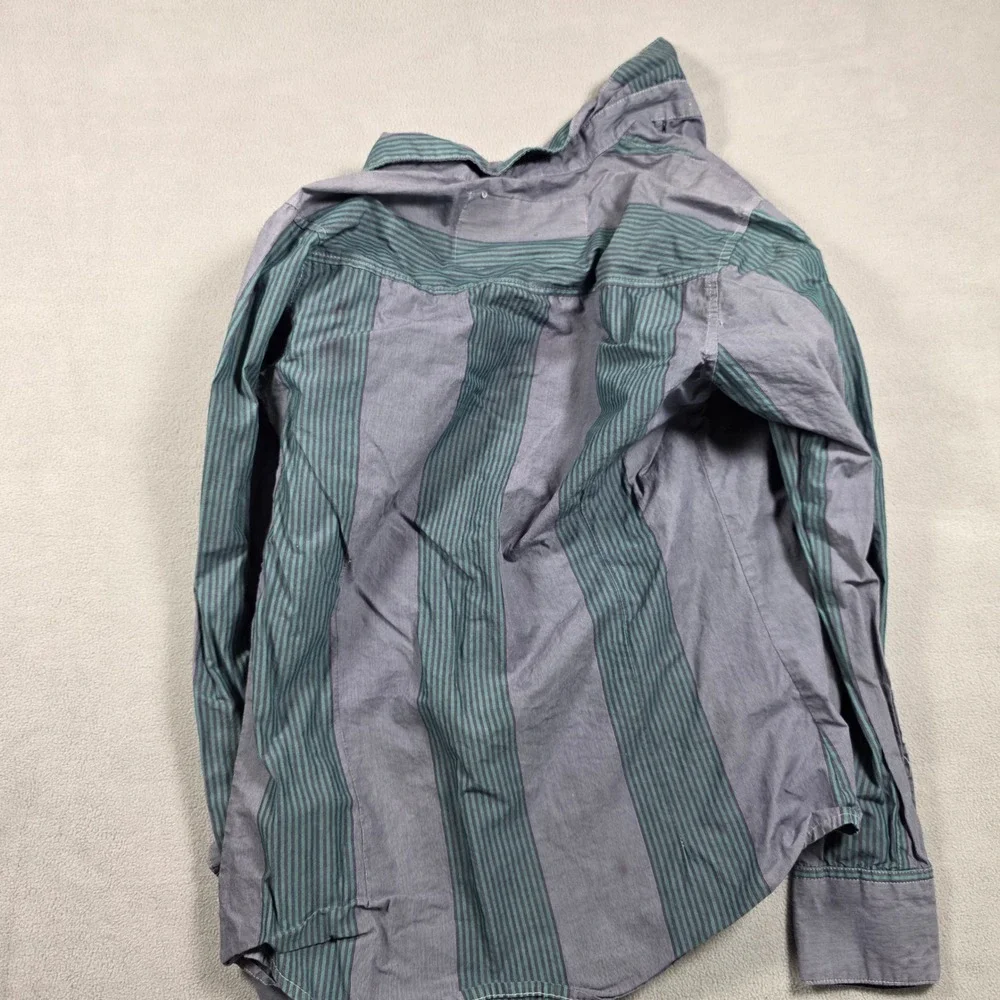 Vintage True Religion shirt Mens Small Grey Green Section Super T Striped